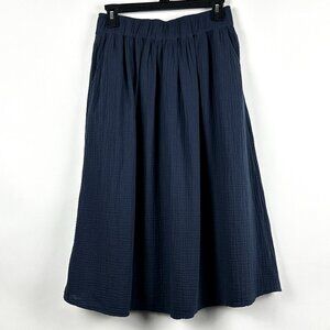 NWT Talbots Petite | Navy Blue Gauze Midi Skirt | Cotton Lined A-Line | Size P